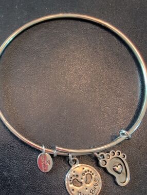 Chrysalis "New Baby" Footprint Charm Expandable Bangle Bracelet